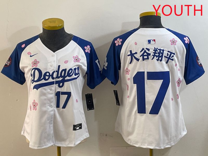 Youth Los Angeles Dodgers #17 Ohtani White Blue Sakura Edition 2025 Nike MLB Jersey style 11